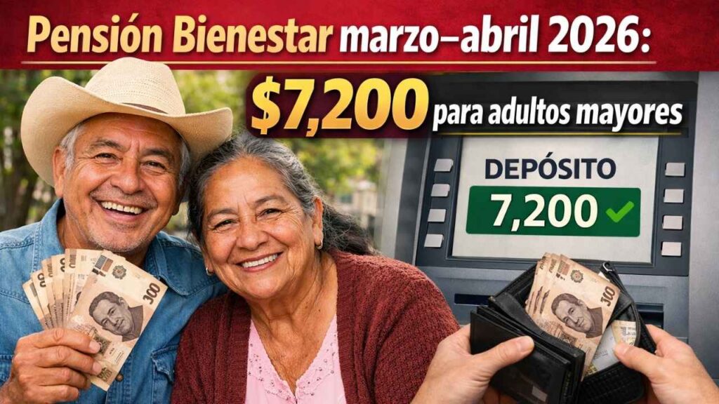 Pensión Bienestar marzo–abril 2026: $7,200 para adultos mayores, cómo registrarse y fechas de depósito